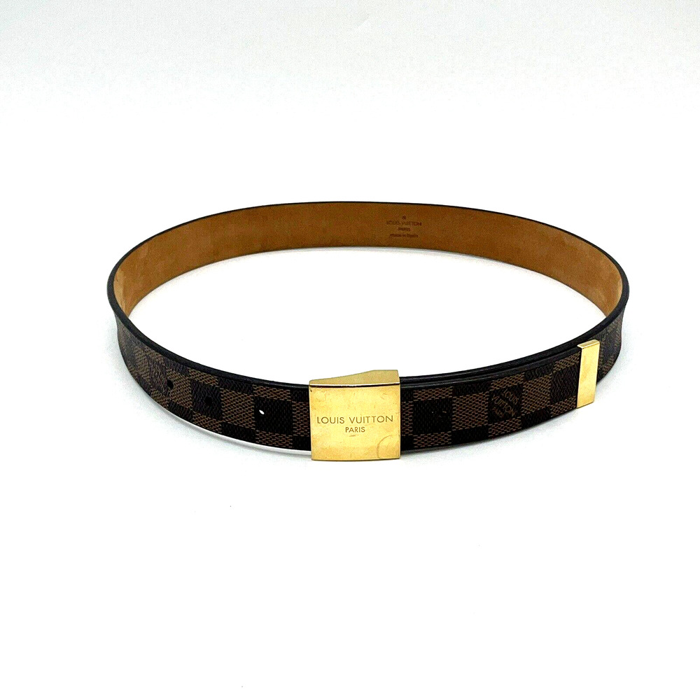 Authentic Louis Vuitton Damier Ebene Saint Tulle Carre Belt Brown 75/30